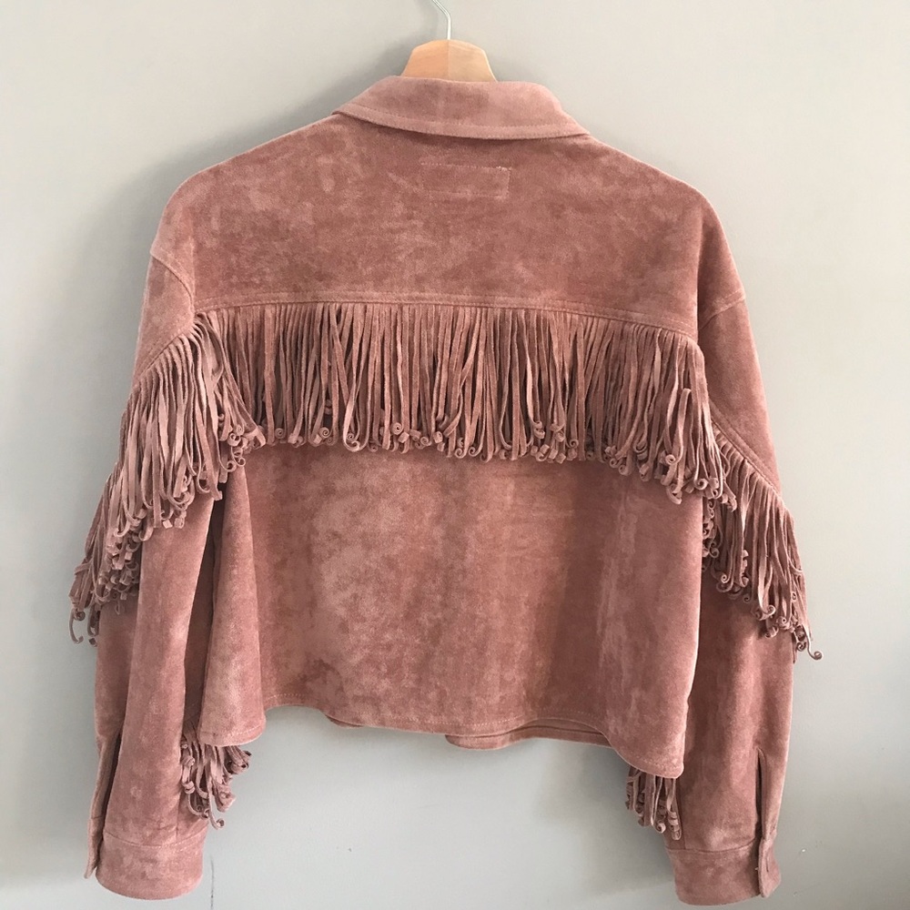 BlankNYC Rose Vegan Suede Fringe Western Style Crop Jacket Bomber Jacket - Picture 8 of 12